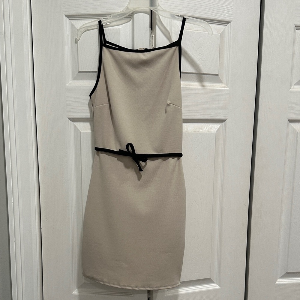 Blue Blush Beige Mini Dress with Black Trim